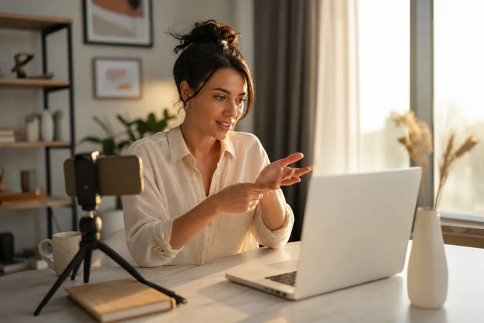 A creator comparing two creator platform dashboards on a laptop at a home desk
