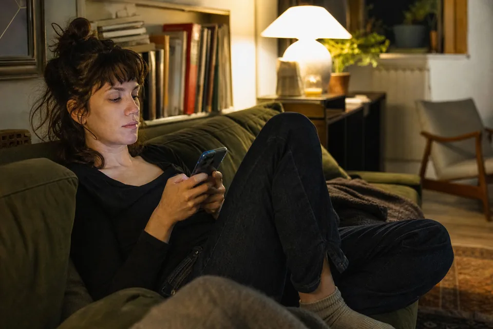 Creator reading a payment notification on a phone in the evening